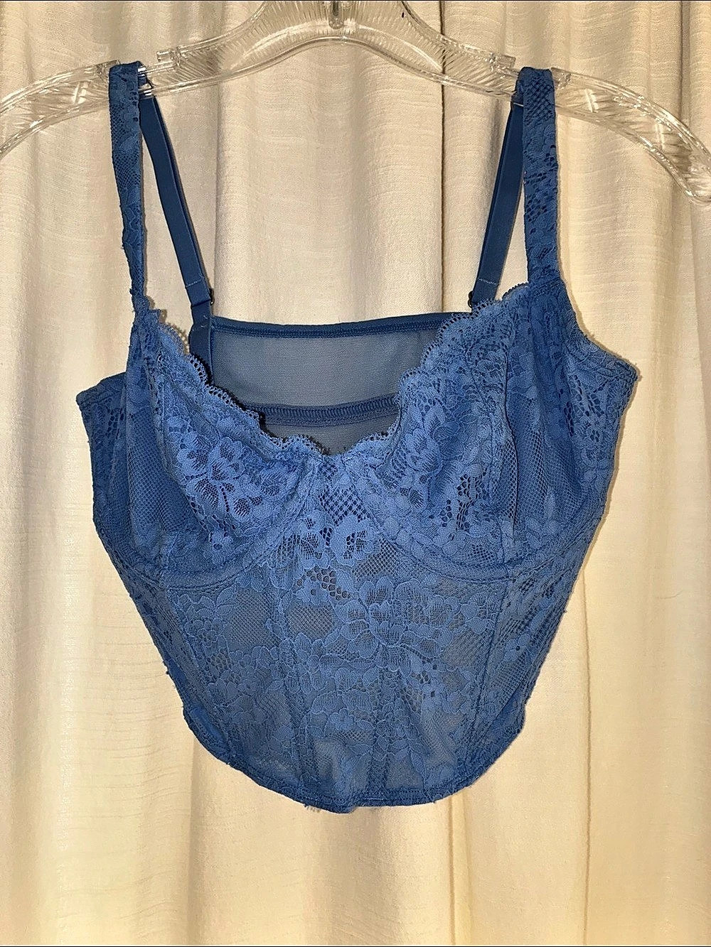 Gilly Hicks Lace Bustier Blue Floral Top Size Medium